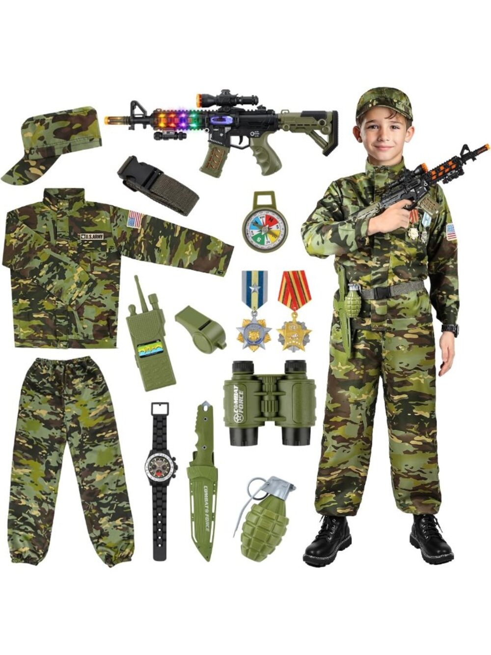 Boys Army Costume - Kids Halloween Soldier Military Outfit for Dress-Up Fun